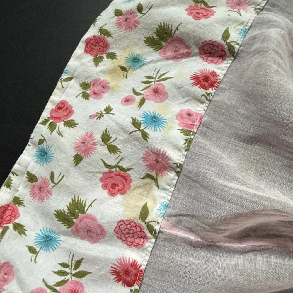 Vintage Floral Ruffle Apron Pink Sheer Full Bib Cottagecore 1950s 1960s